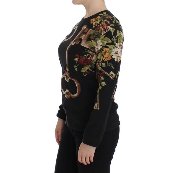 Dolce & Gabbana Floral Key Print Long Sleeve Sweater Women Black Tops & T-Shirts - Picture 2 of 6